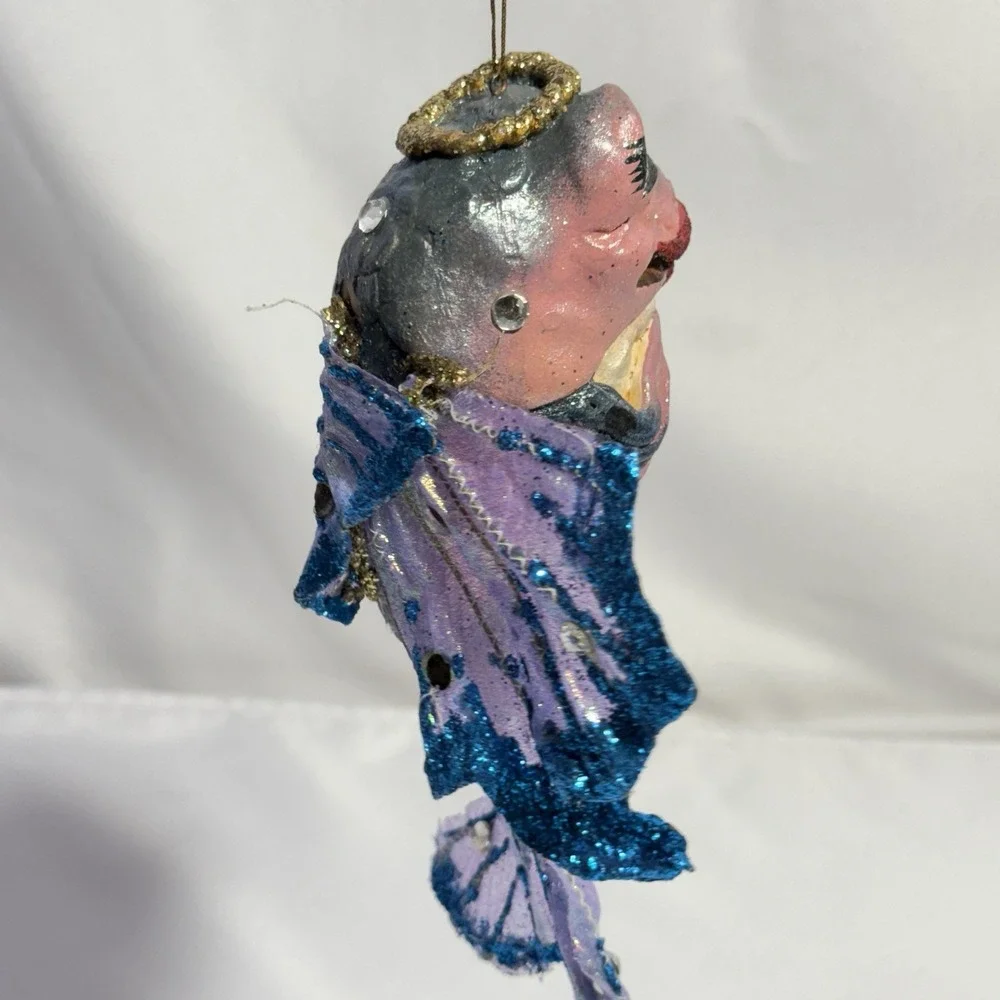 Large Vintage Multicolor‎ Glitter Fish Christmas Ornament - Picture 3 of 9